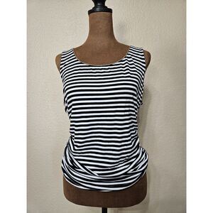 White House Black Market Women’s Knit Tank Top Black White Gold Trim Size M